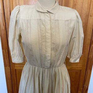 Vintage 1980s Richard Warren Cream Silk and Lace Puff Sleeve Shirtdress